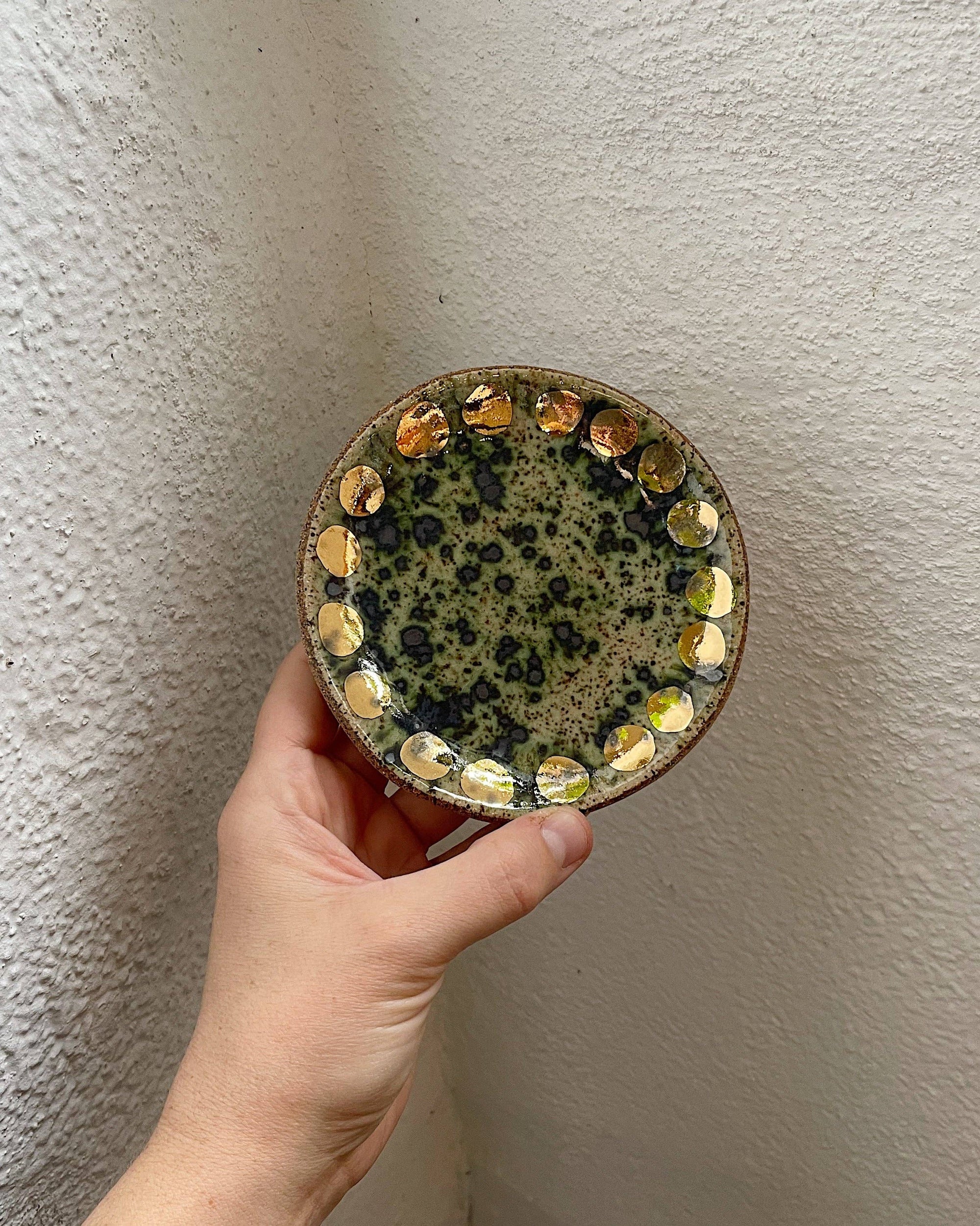 Jewelry Dish - Speckled Turquoise + Gold Dot