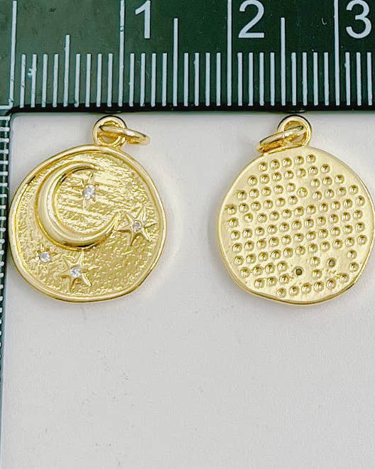 Crescent Moon Star Coin Charm