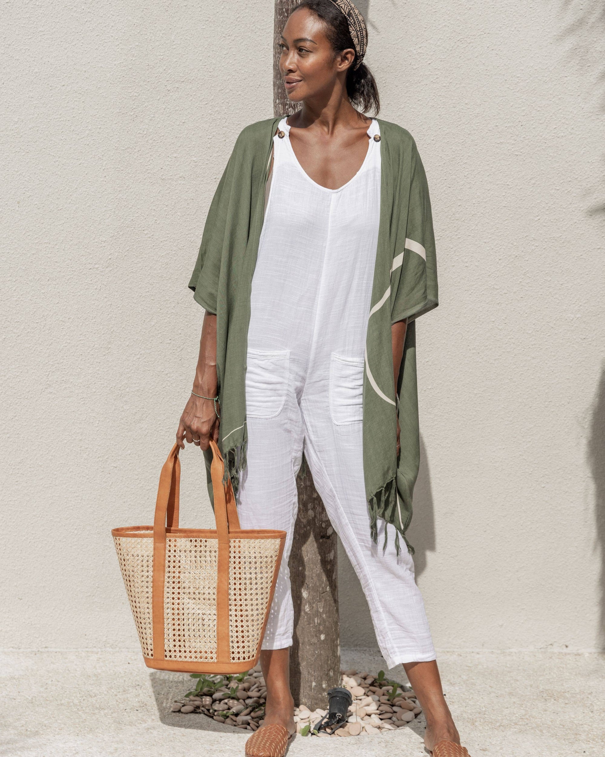 Raja Leather and Cane Carryall Bag
