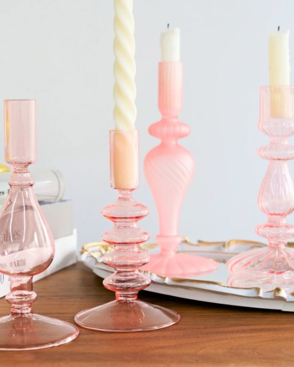Pink Glass Candlestick Holder