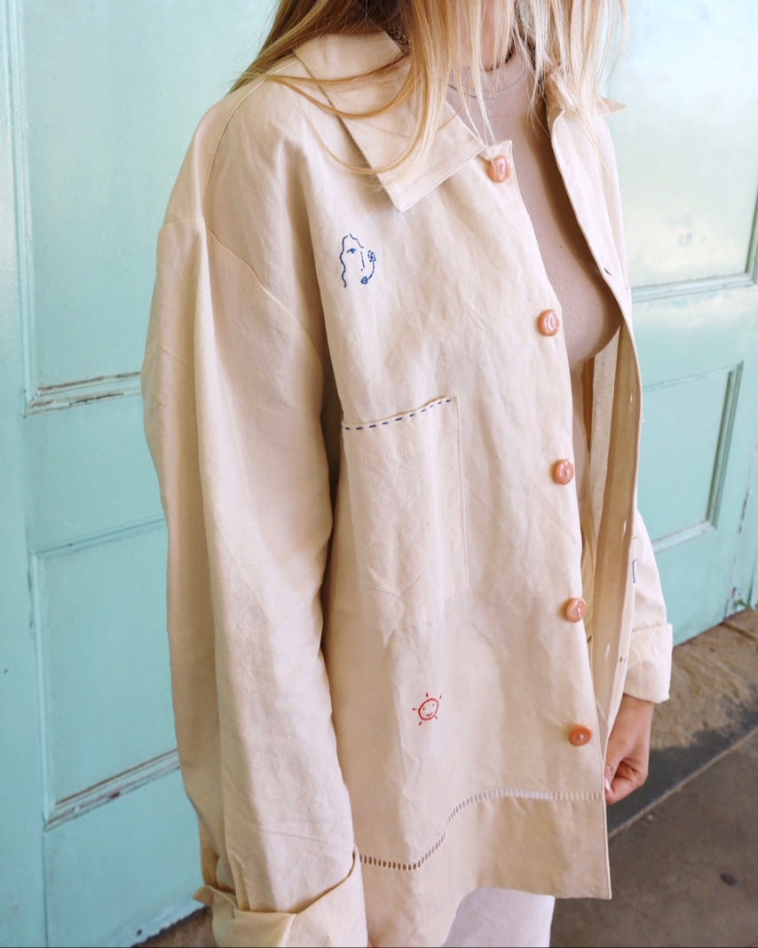 Handmade Linen Embroidered Shirt Coat