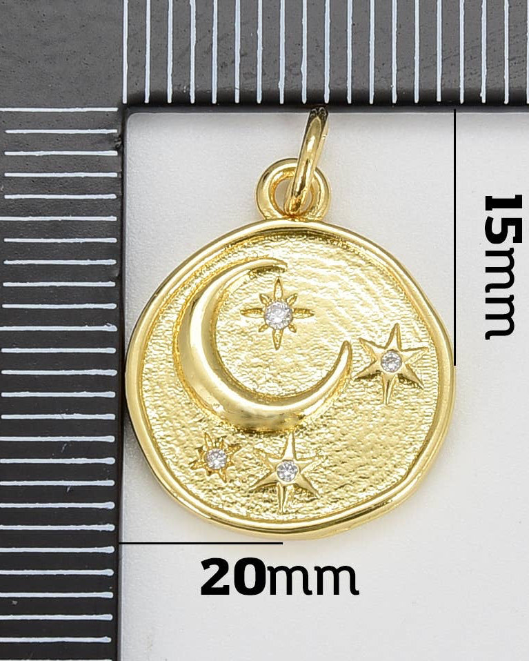 Crescent Moon Star Coin Charm