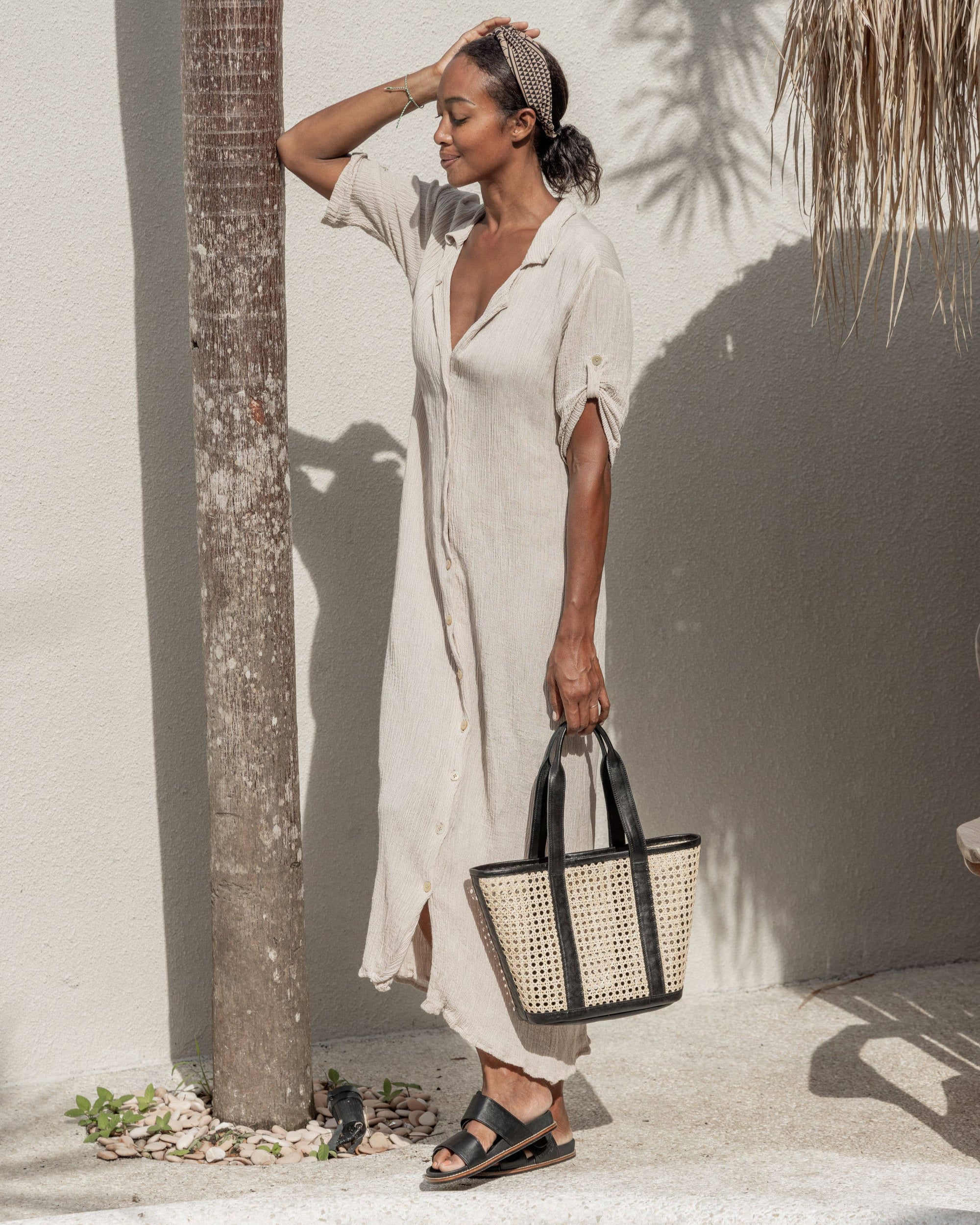 Raja Leather and Cane Carryall Bag