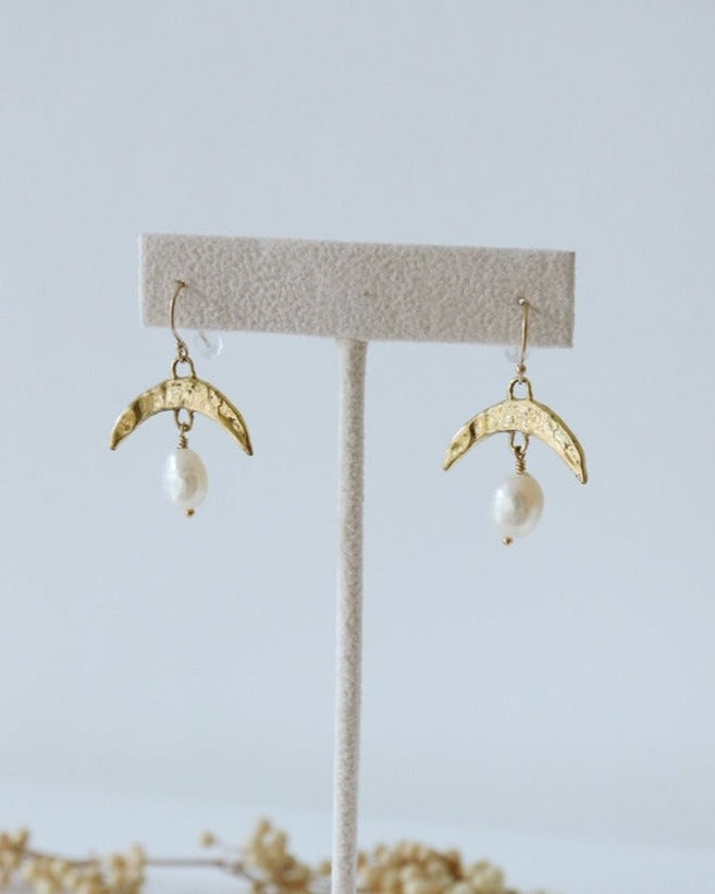 Cressida Gold Pearl Moon Earrings