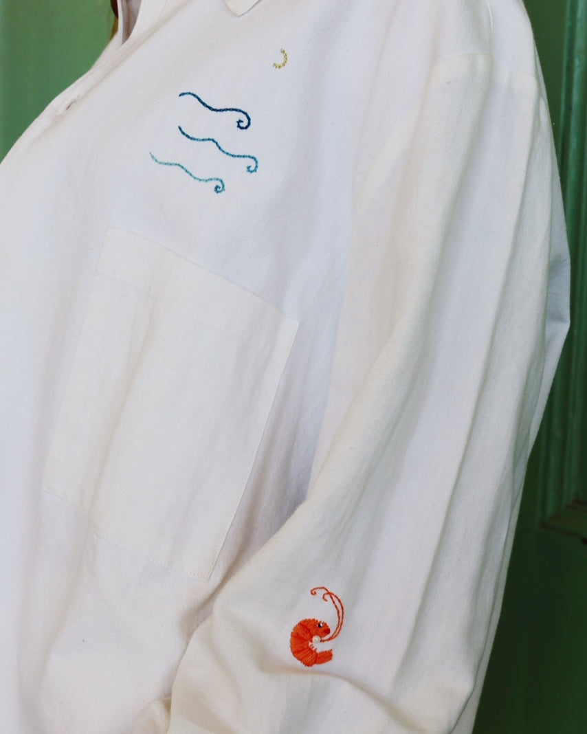 Handmade Linen Embroidered Shirt Coat