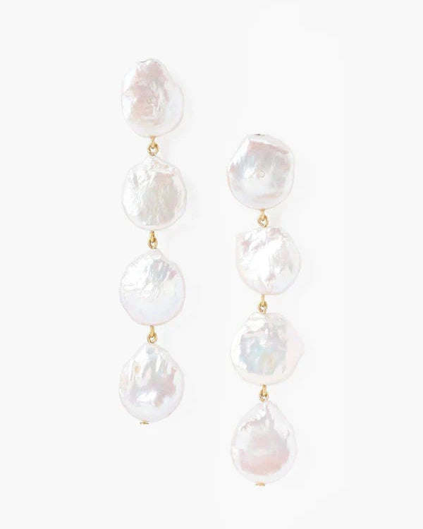 Four Tiered White Keishi Pearl Earrings
