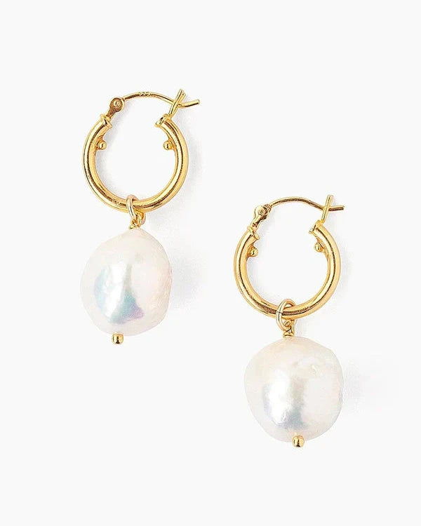 White Baroque Pearl Hoop Earrings