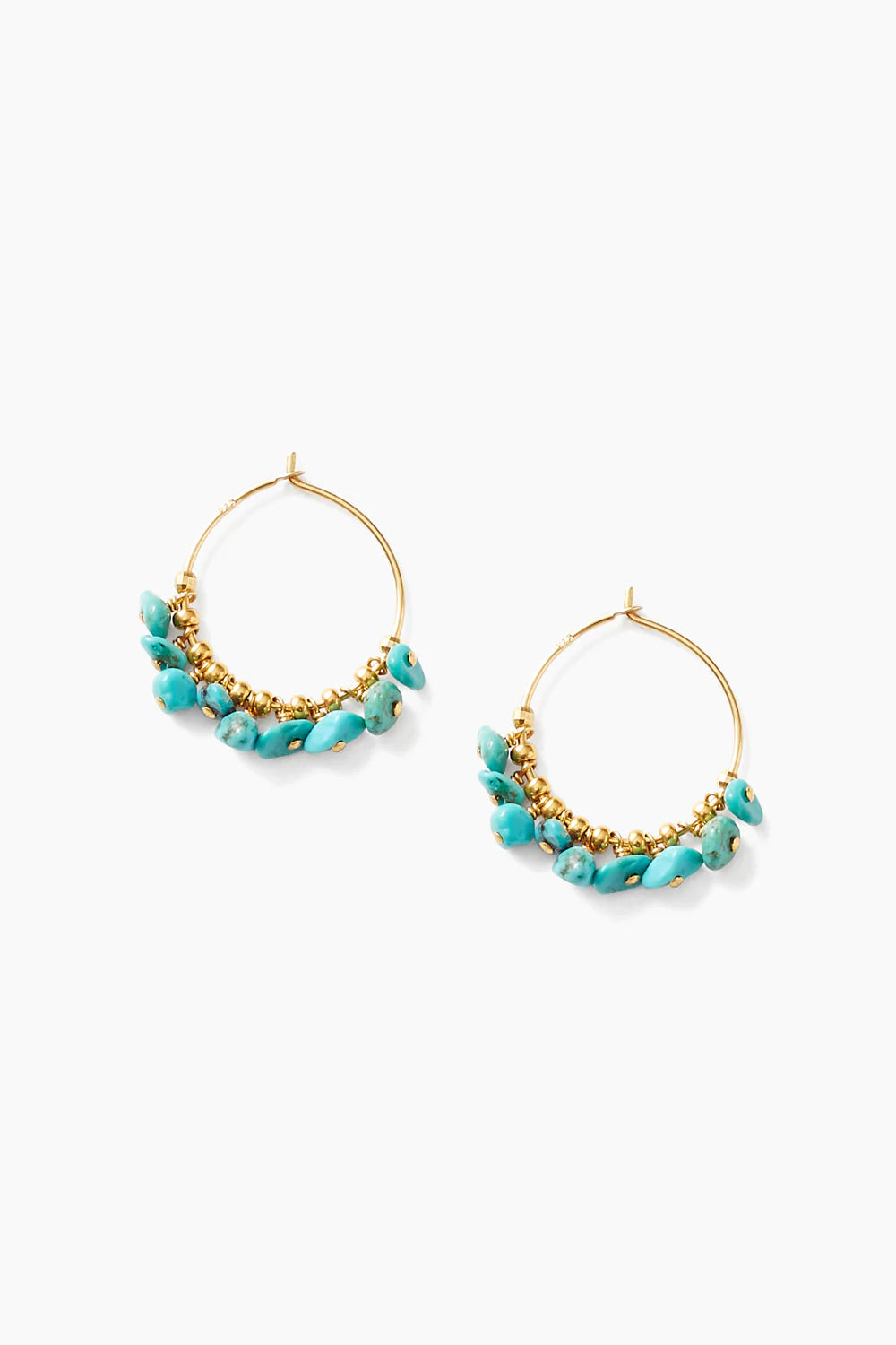 Turquoise & Gold Heishi Hoops
