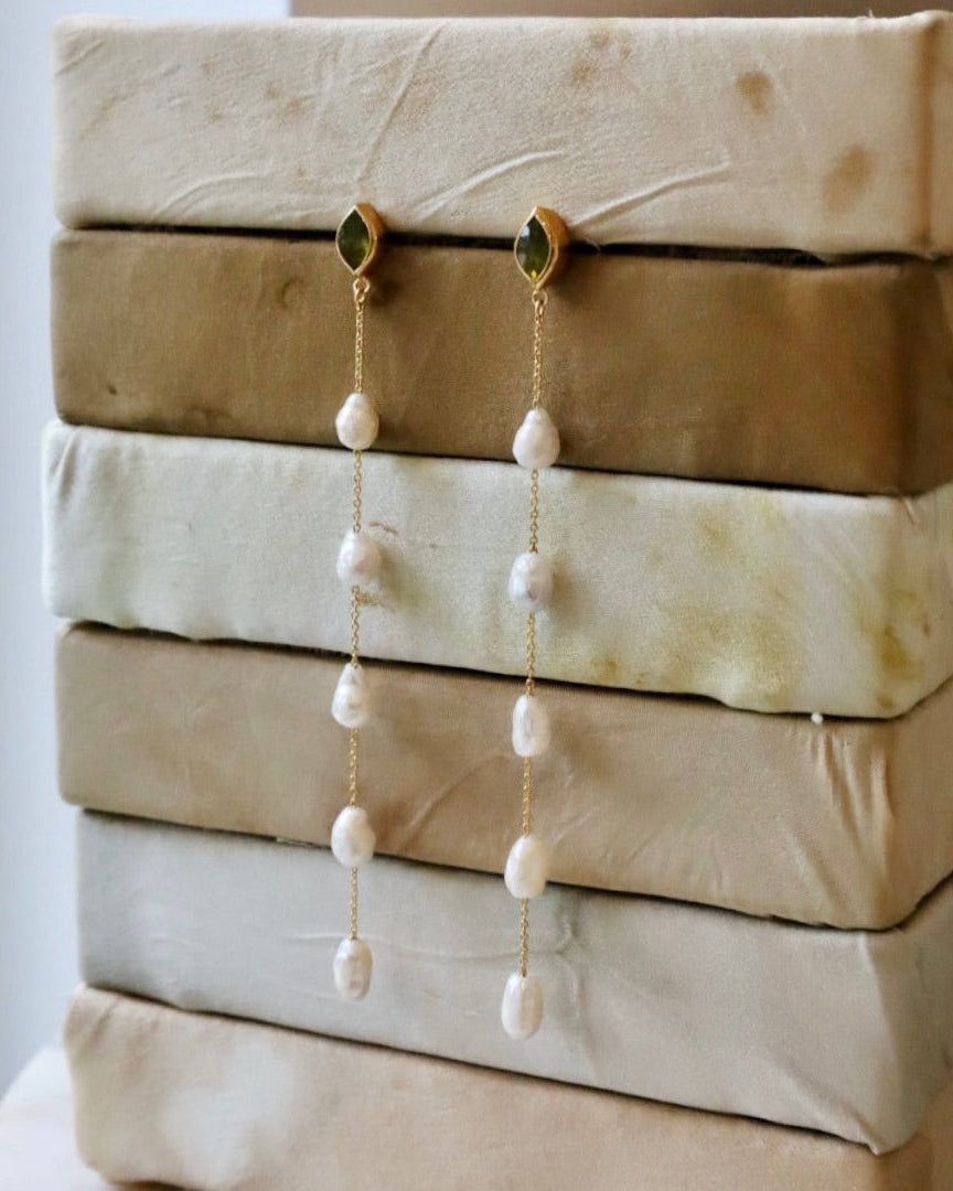 Gwen Pearl Peridot Tiered Earrings