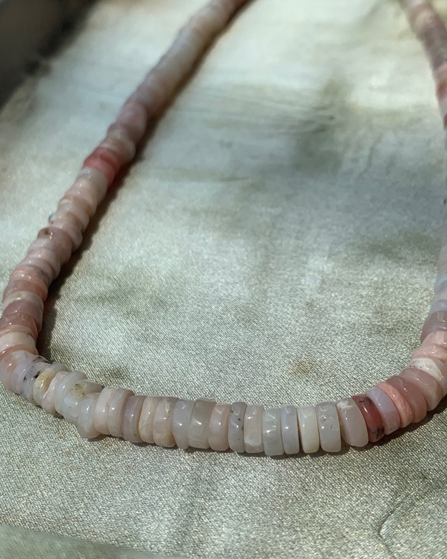 Big Pink Ombre Peruvian Opal Tire Bead Necklace- Charm Bar
