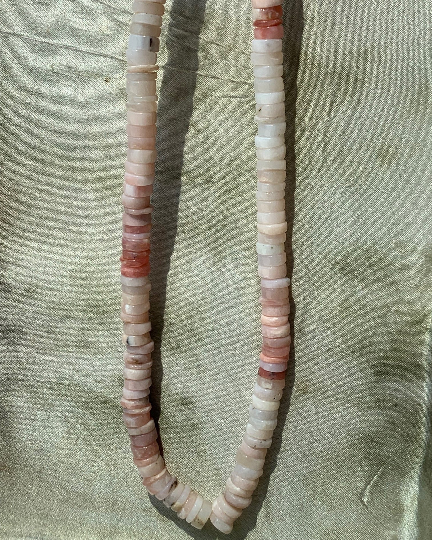 Big Pink Ombre Peruvian Opal Tire Bead Necklace- Charm Bar