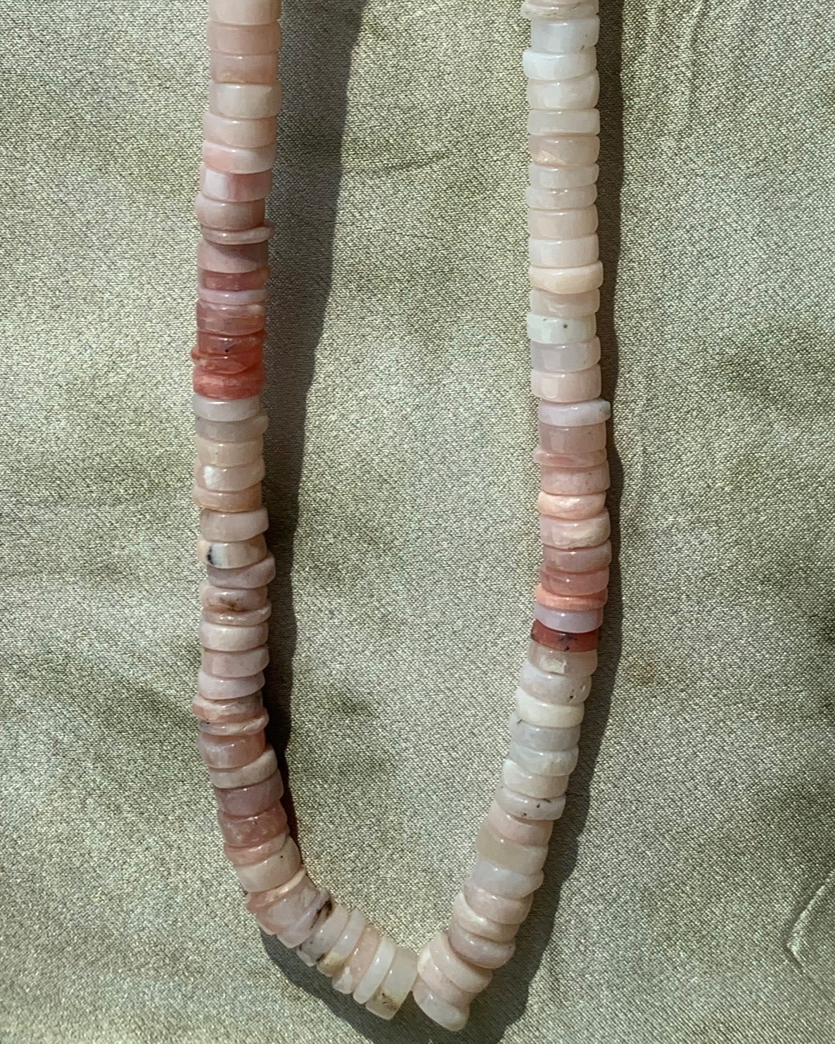Big Pink Ombre Peruvian Opal Tire Bead Necklace- Charm Bar