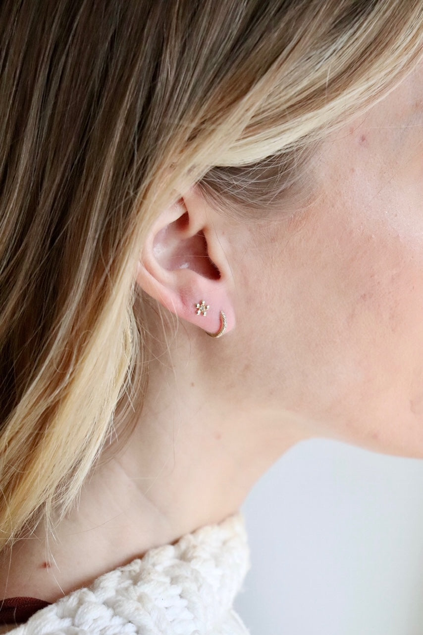 Tiny Diamond Flower Stud Earring (single)