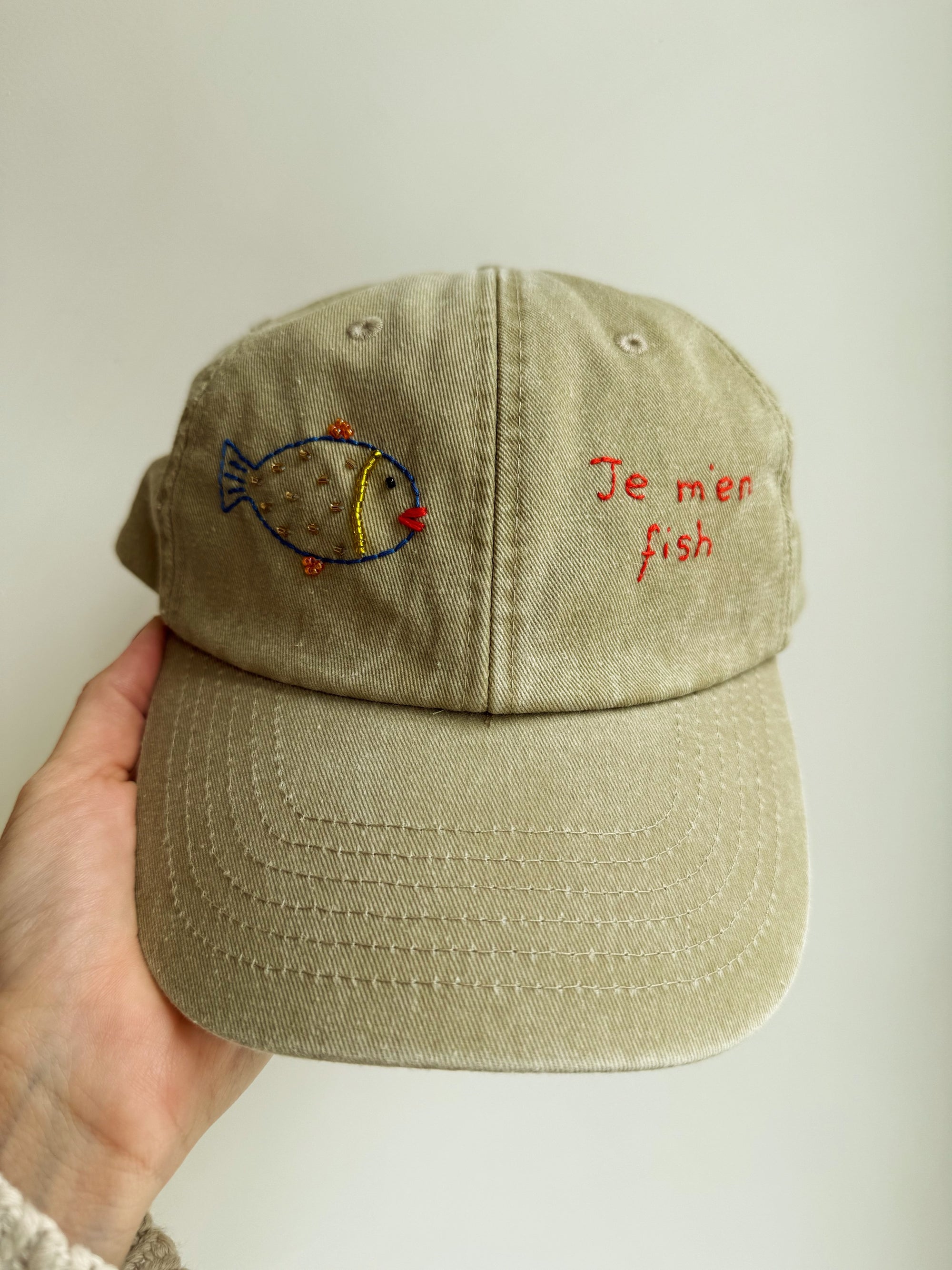 Embroidered Je me'n Fish "I don't care" Hat