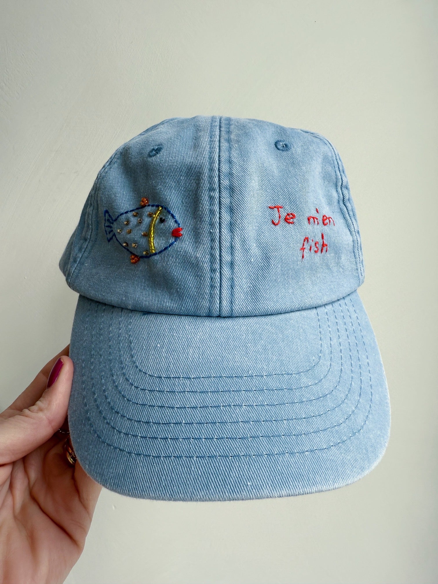 Embroidered Je me'n Fish "I don't care" Hat