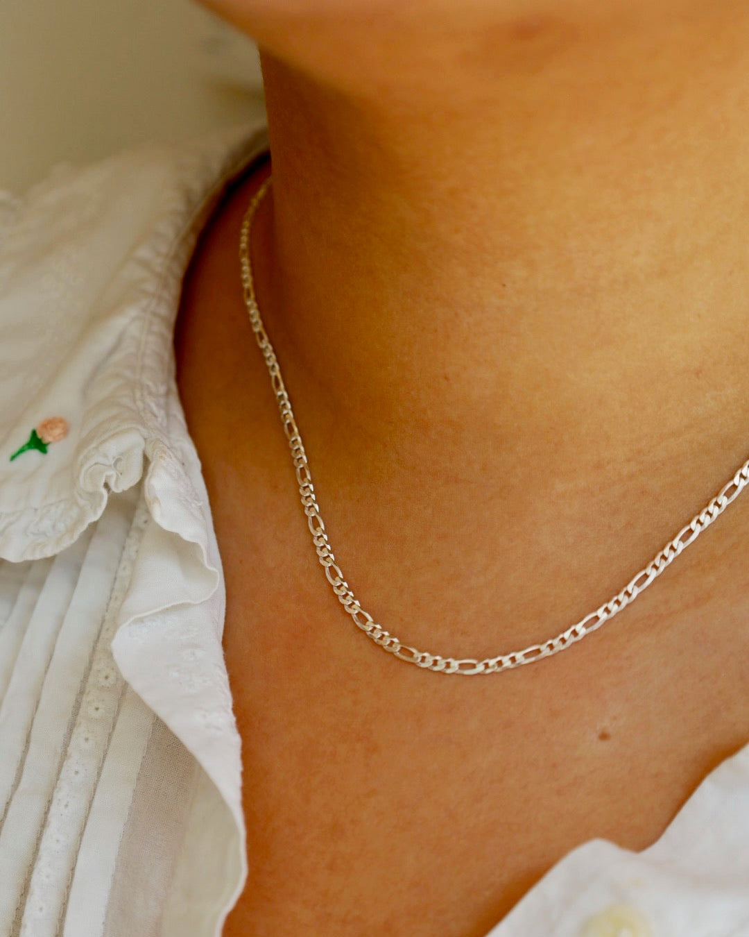 Thin Silver Figaro Chain Necklace