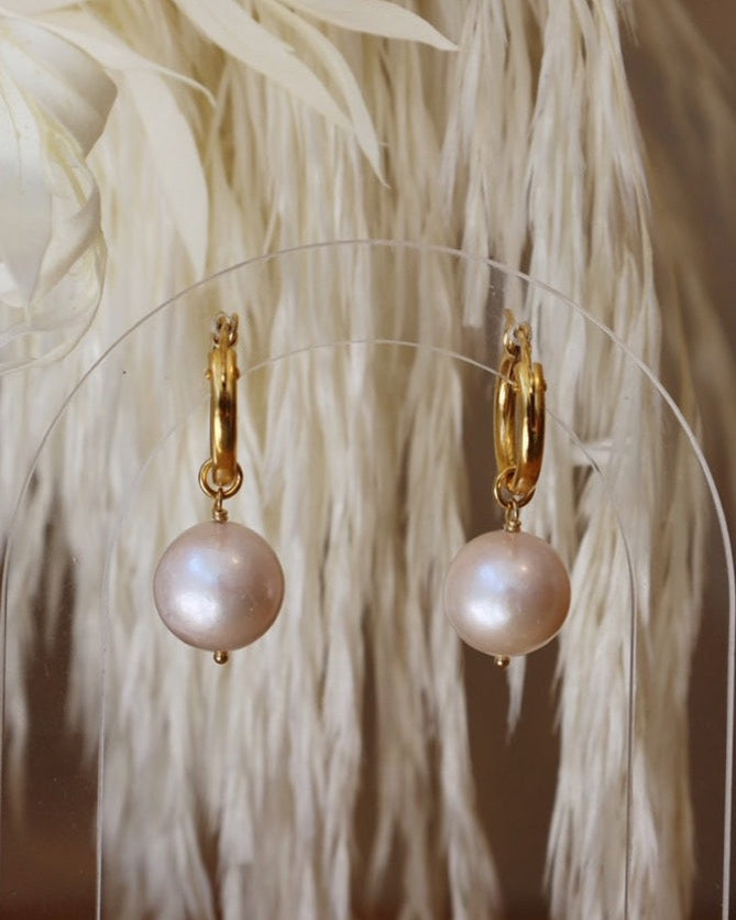 White Baroque Pearl Hoop Earrings