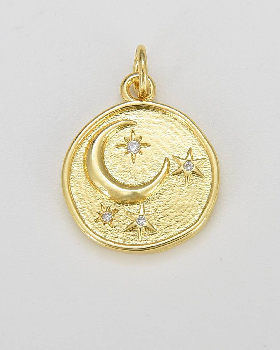Crescent Moon Star Coin Charm