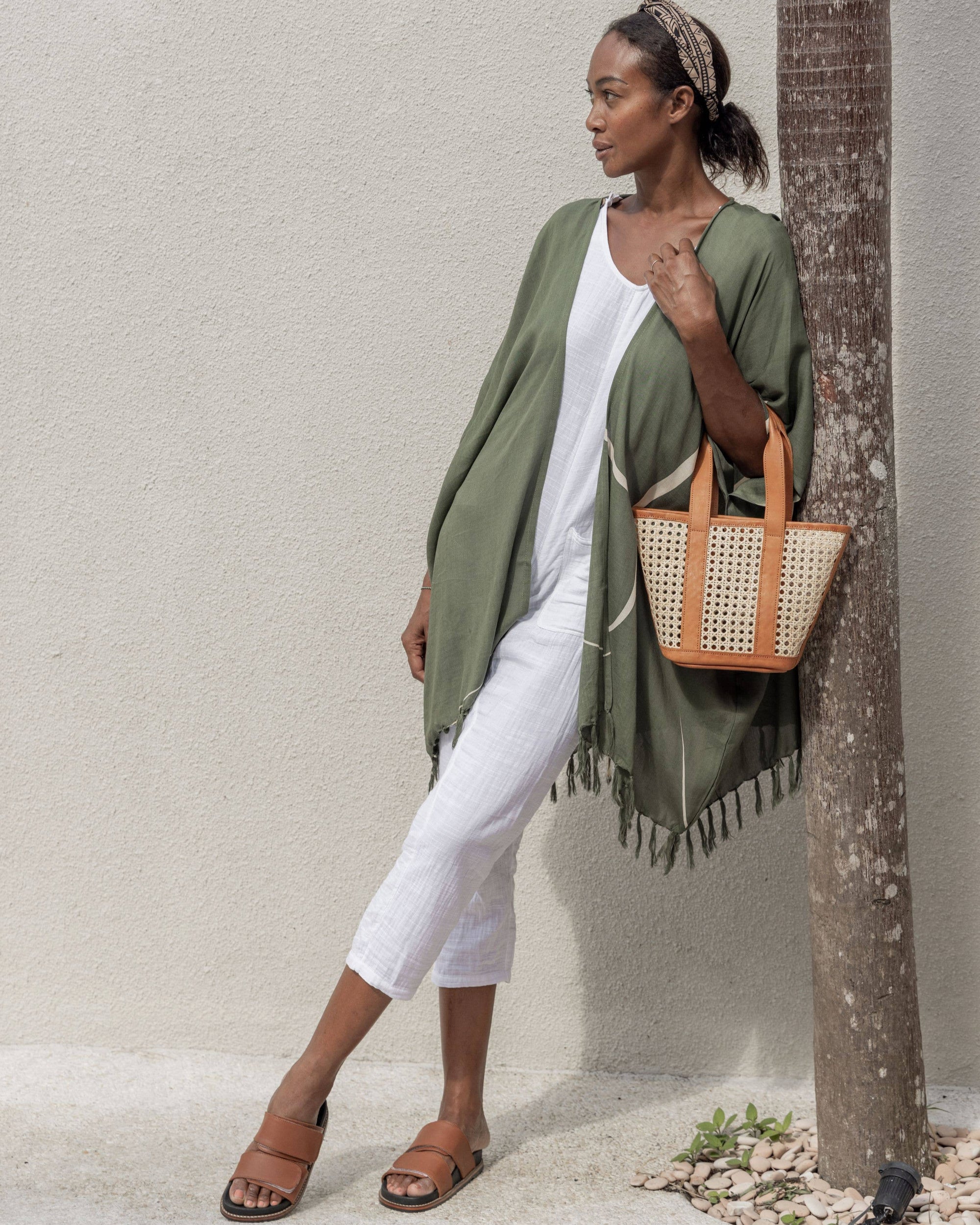 Raja Leather and Cane Carryall Bag