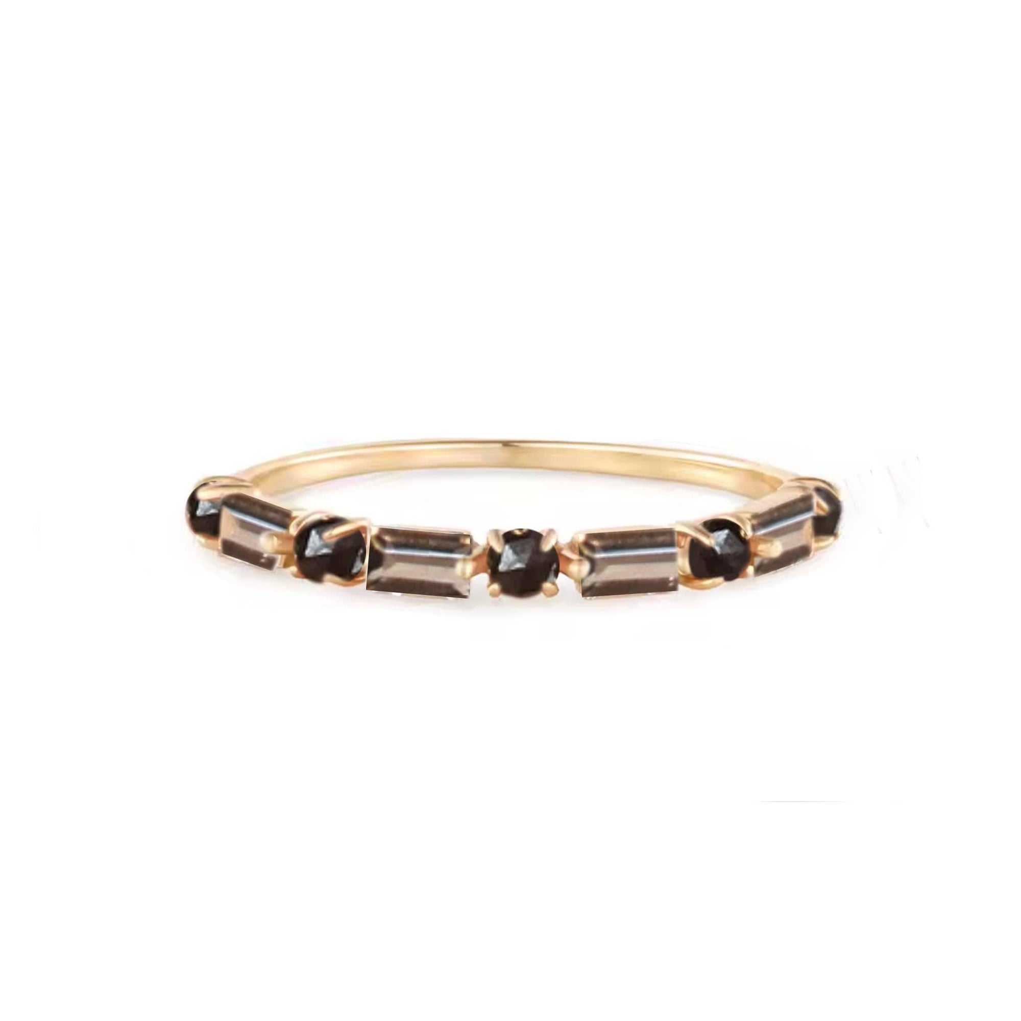Smoky Quartz & Black Agate Bridge Ring