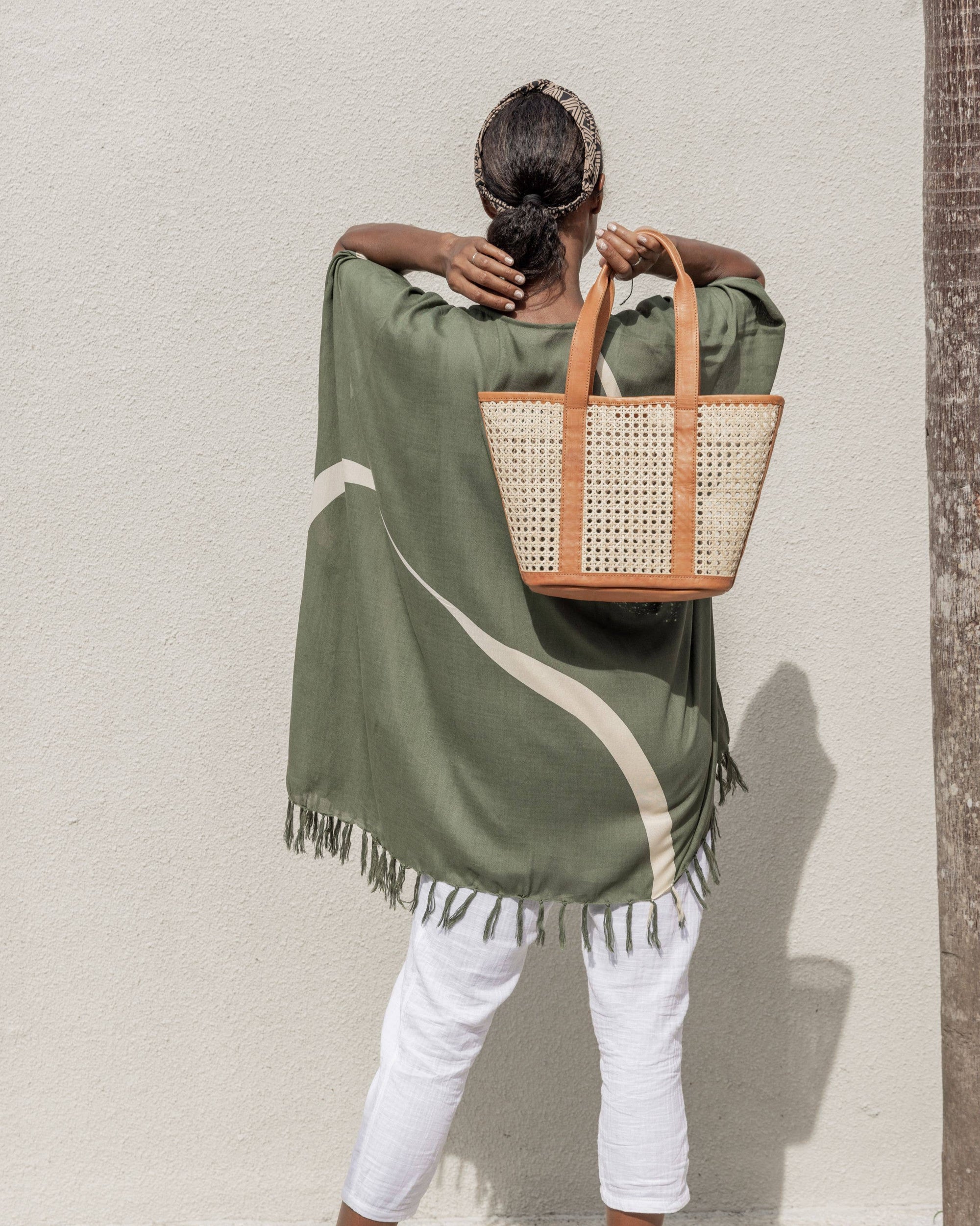 Raja Leather and Cane Carryall Bag