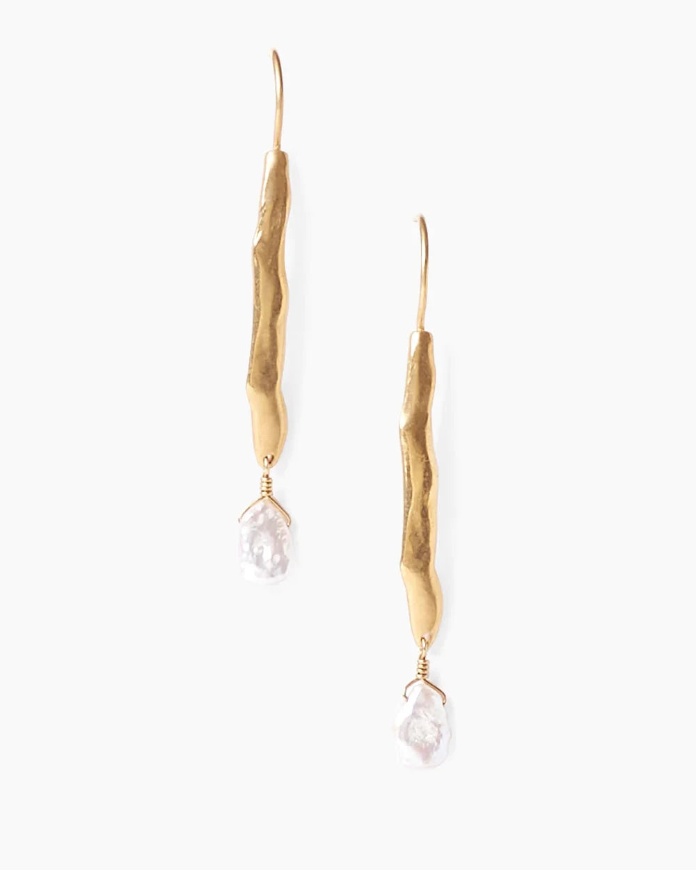 Gold Wave Pearl Drop Earrings