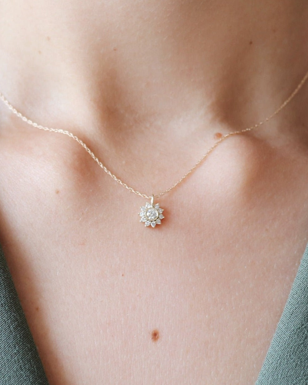 Diamond Sunflower Pendant Necklace