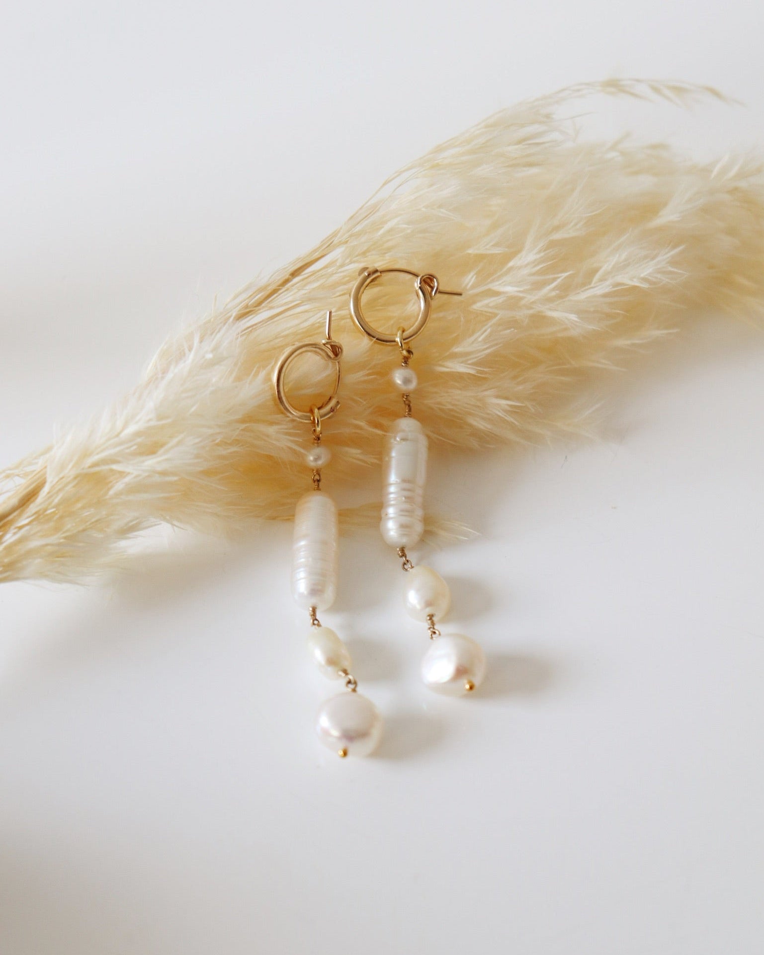Pearl Hoop Drop Earrings