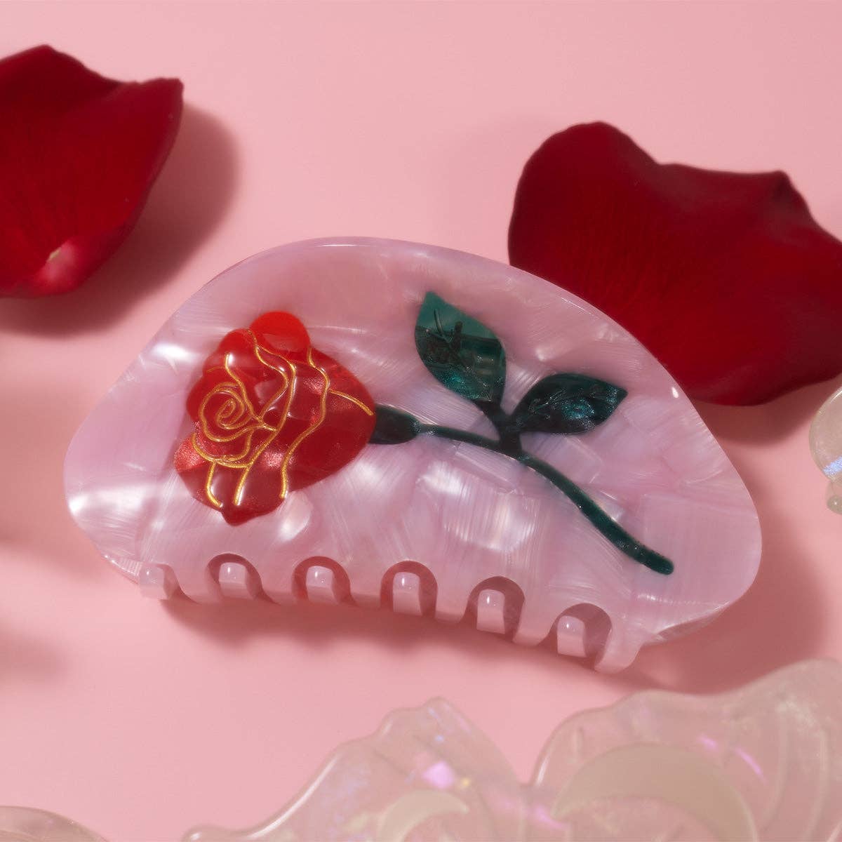 Belle Claw - Red and Pink Rose Flower Acetate Hair Clip