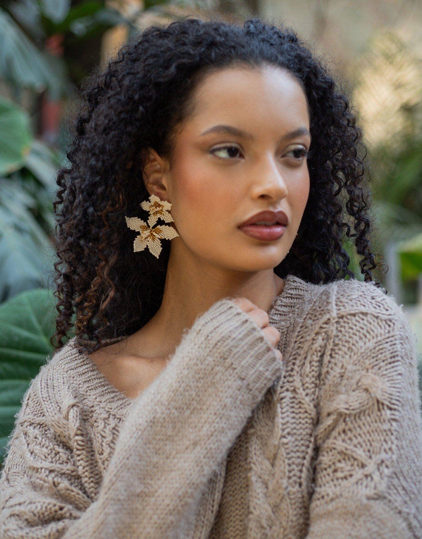 Morning Glory - Beaded Earrings in a White Floral Shape