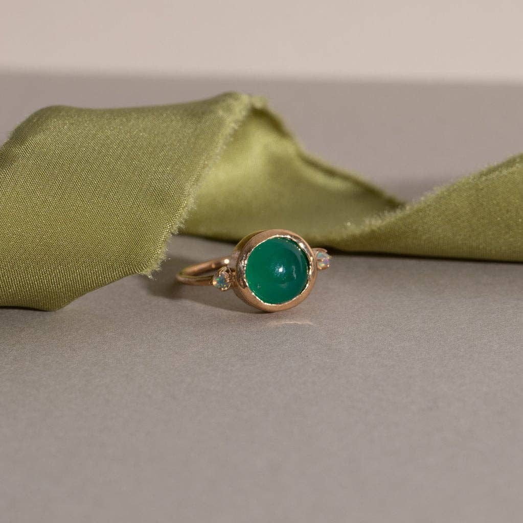 Hidden Star Ring in Green Onyx + Moonstone