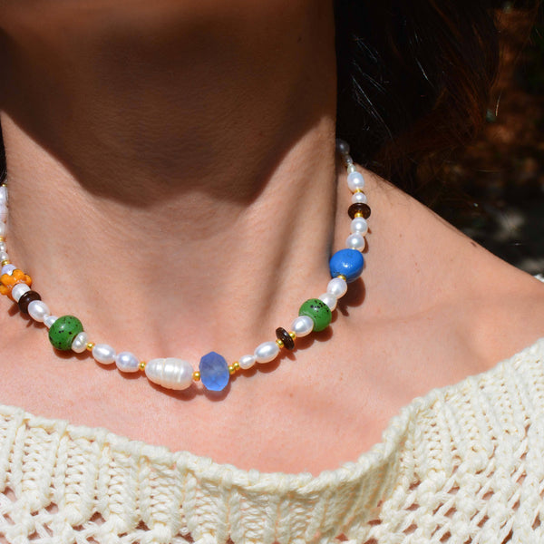 Blue Poppy Bead Necklace