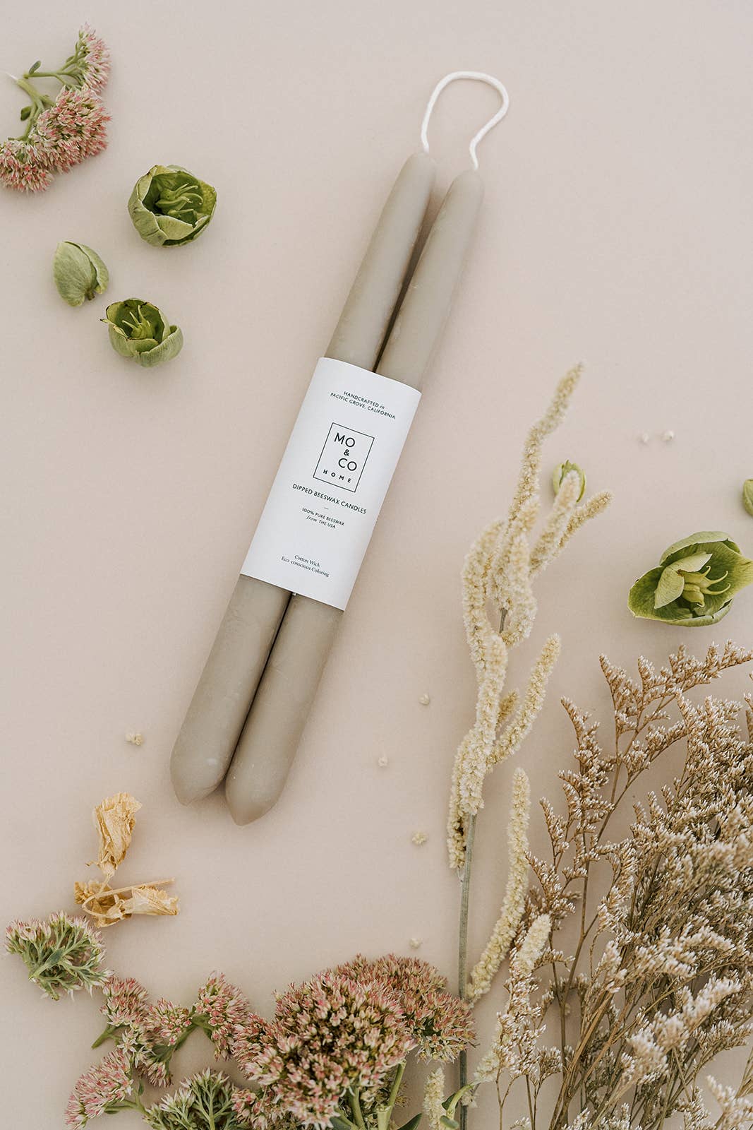 Clay | Dipped Beeswax Taper Candles | All Natural