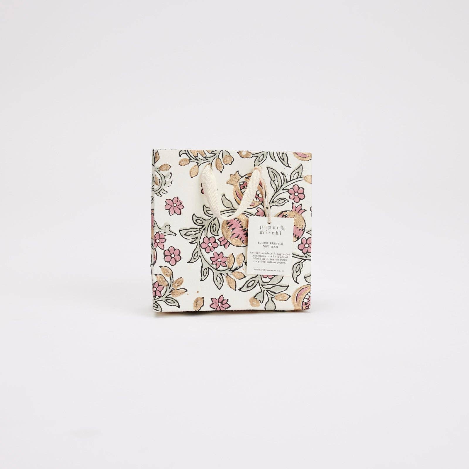 Hand Block Printed Gift Bags (Small) - Pink Earth