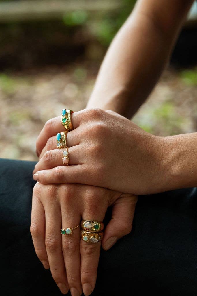 Chunky Signet in Green Onyx and Opal/Gold