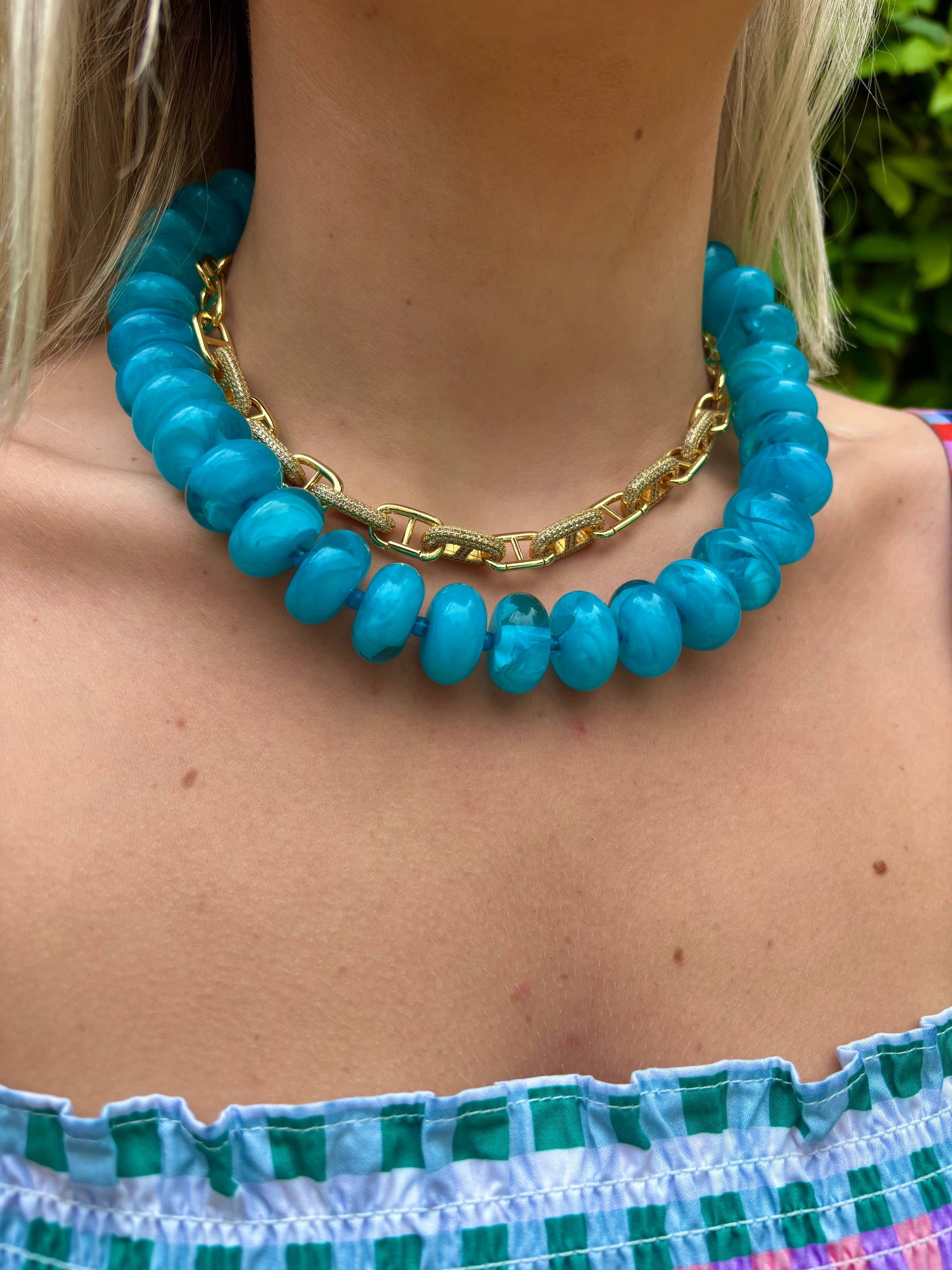 Bailey Chunky Beaded Necklace- Navy