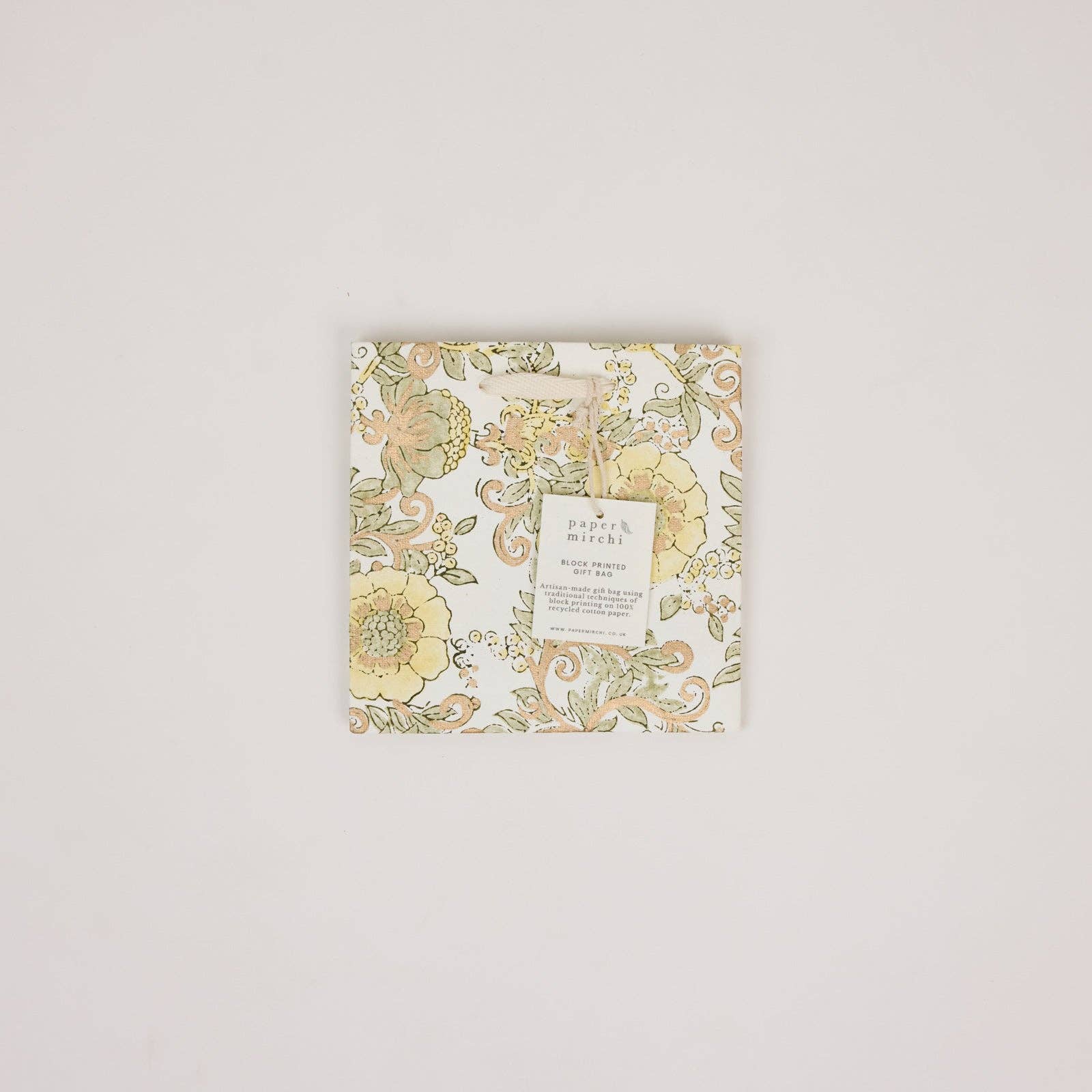 Hand Block Printed Gift Bags (Small) - Buttercream