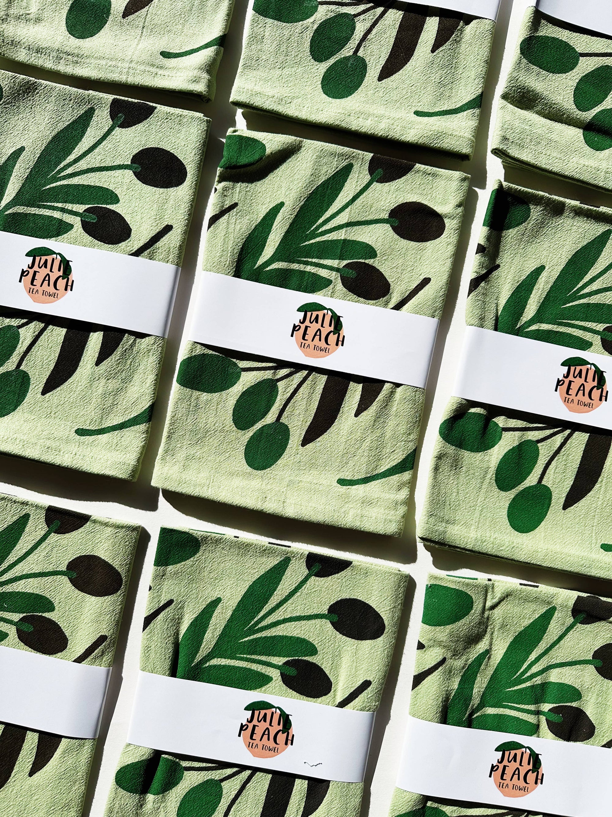 Olive Toss on Sage Green 20" Tea Towel - 100% Cotton