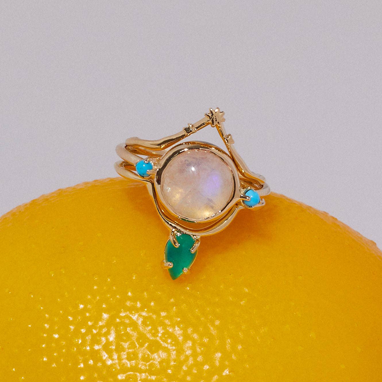 Hidden Star Ring in Moonstone + Turquoise