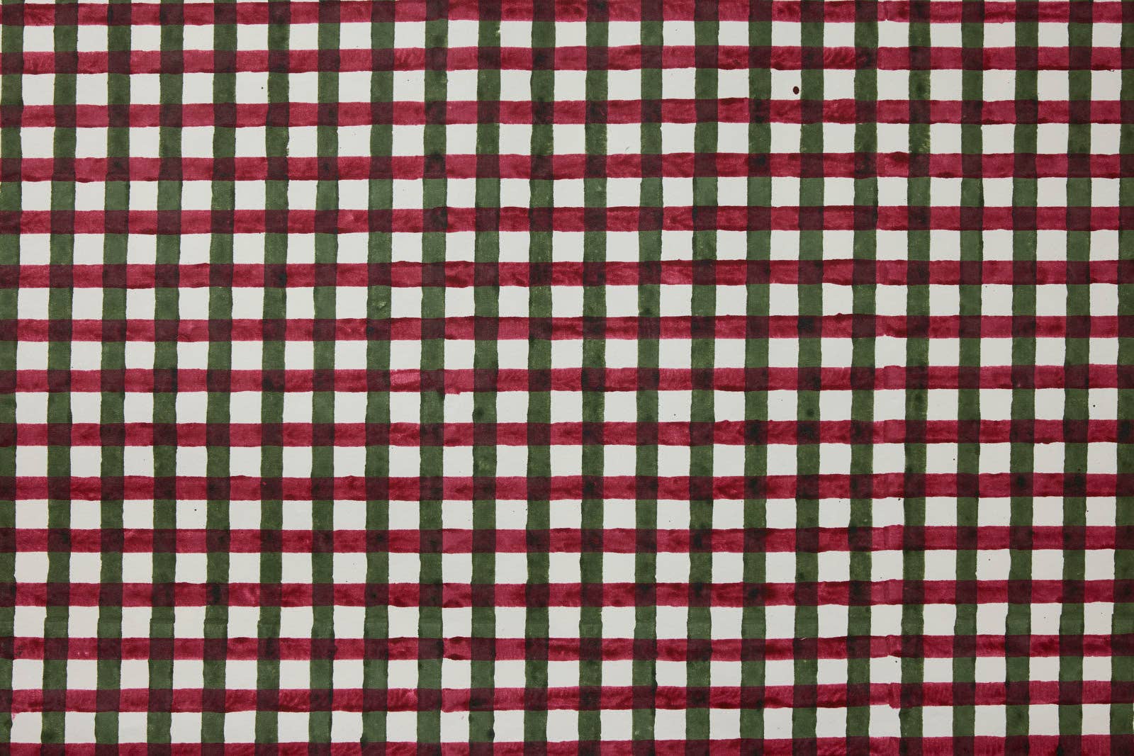 Block Printed Wrapping Paper Sheets - Gingham Holly Green