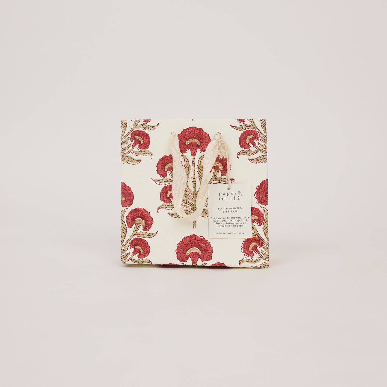 Block Printed Gift Bags (Small) - Winter Red
