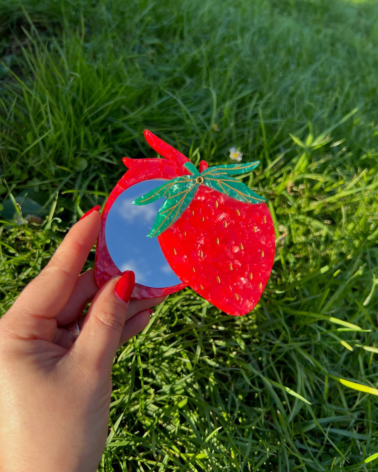 Hand-painted Strawberry Compact Mirror