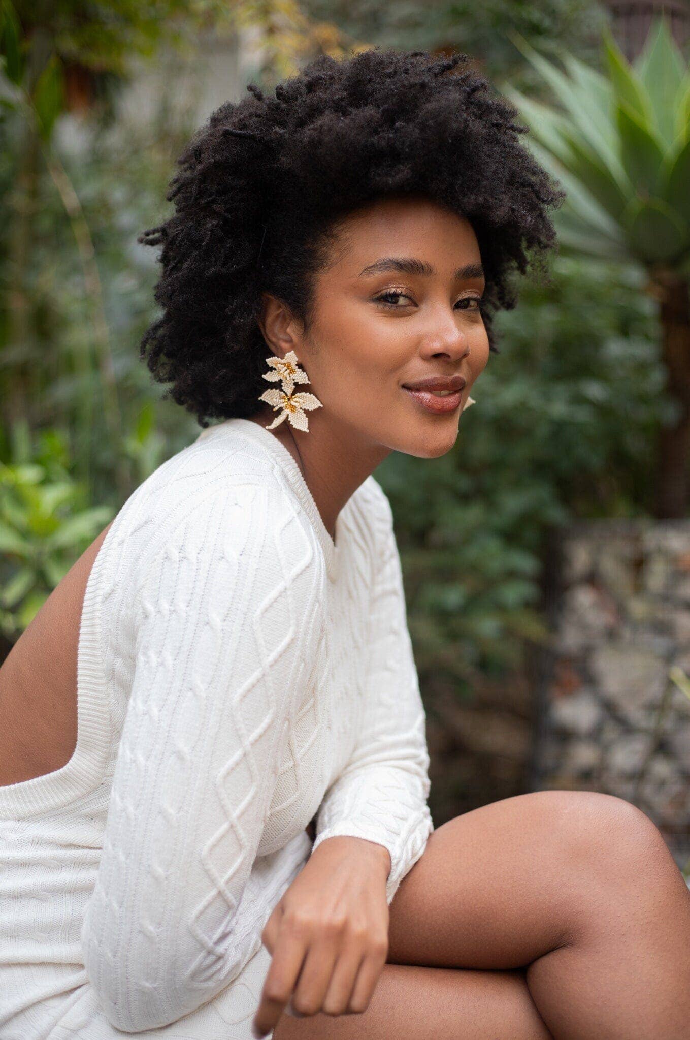 Morning Glory - Beaded Earrings in a White Floral Shape