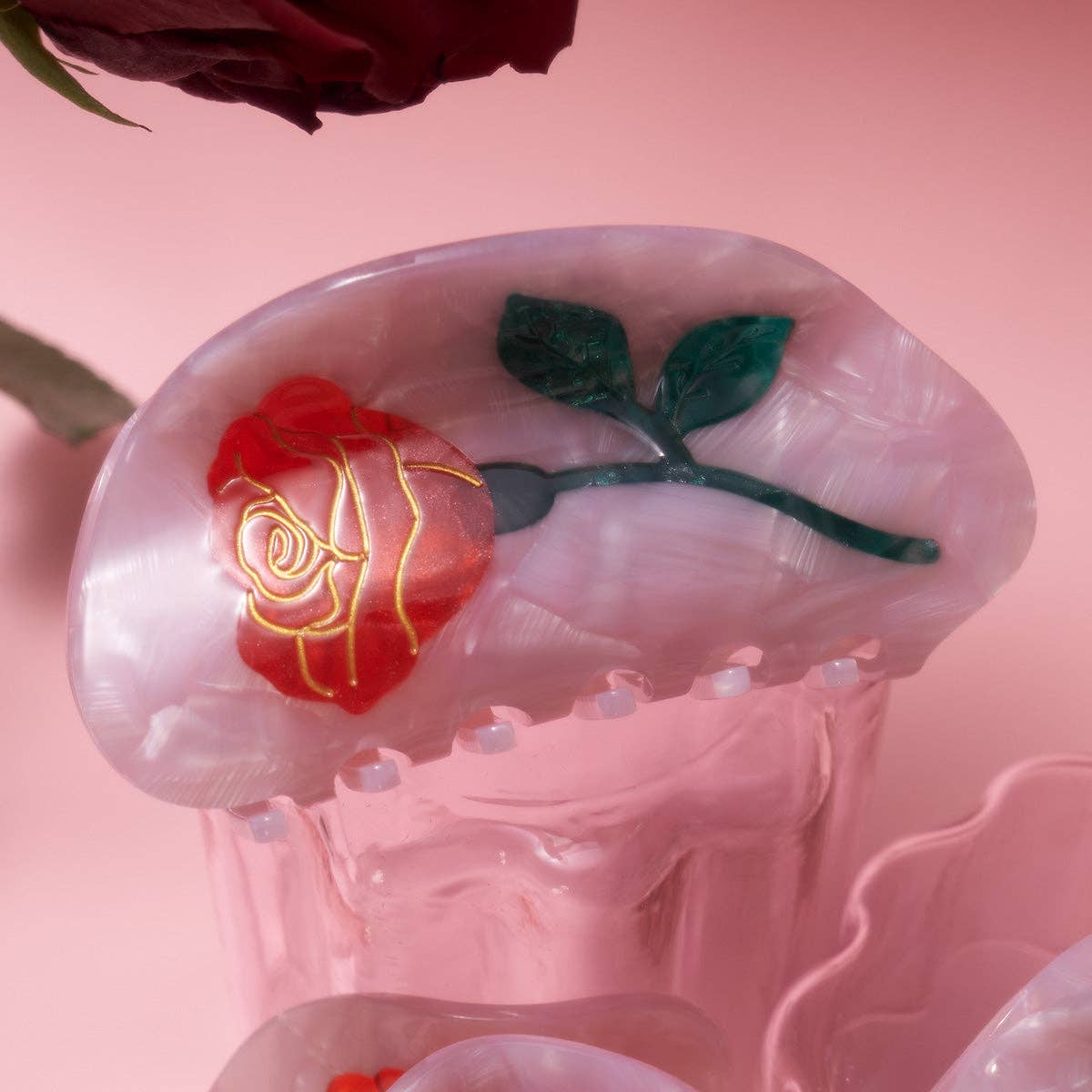 Belle Claw - Red and Pink Rose Flower Acetate Hair Clip