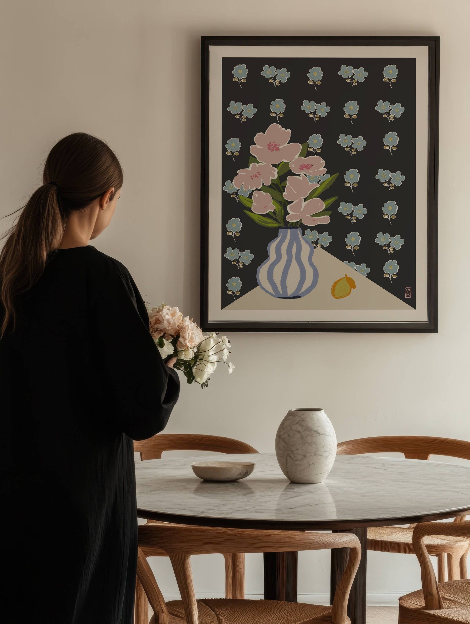 Pink Flowers Giclée Art Print: Floral Still Life, Botanicals
