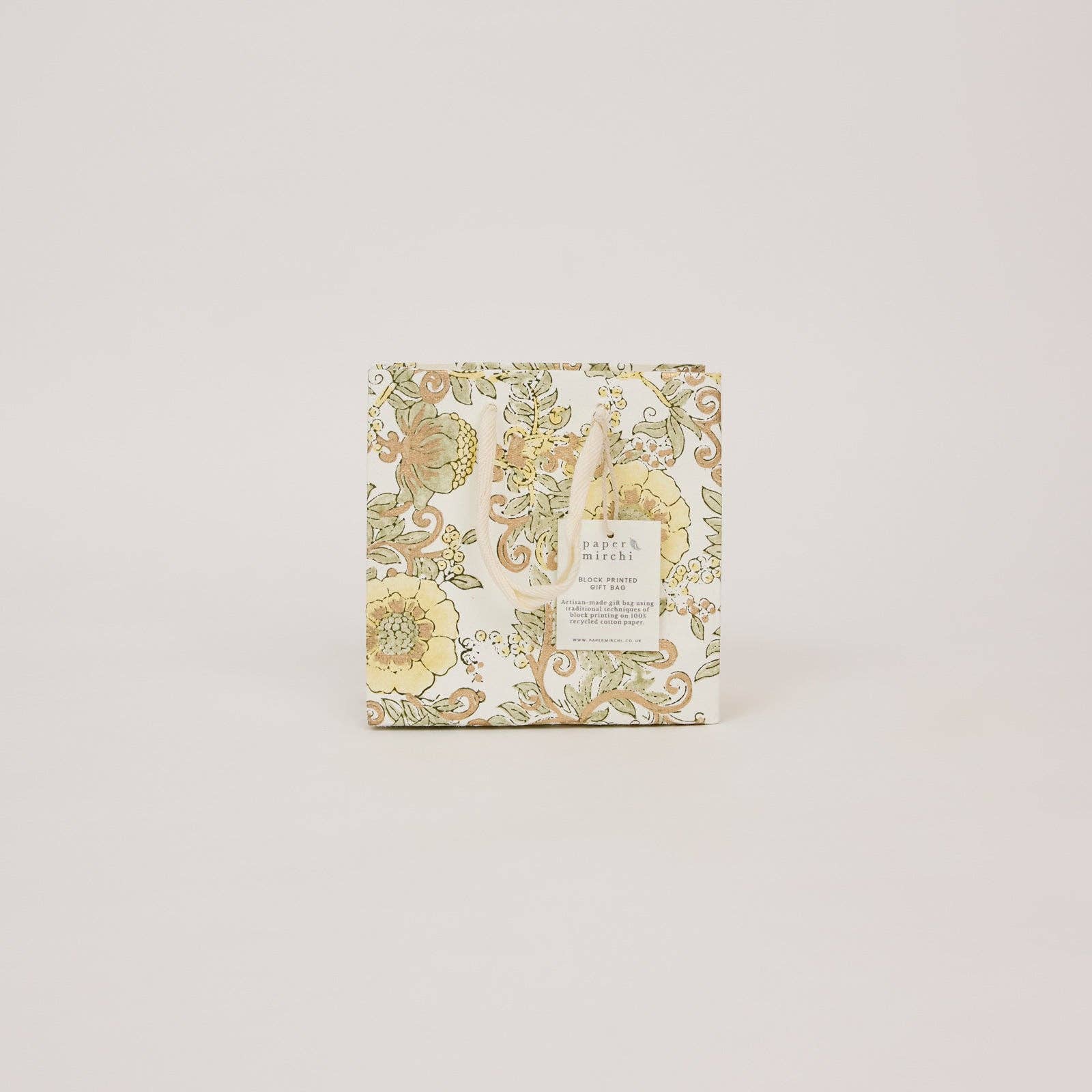 Hand Block Printed Gift Bags (Small) - Buttercream