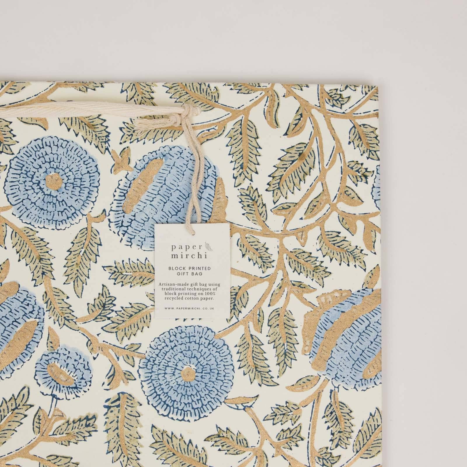 Hand Block Printed Gift Bags (Large) - Blue Stone Refresh