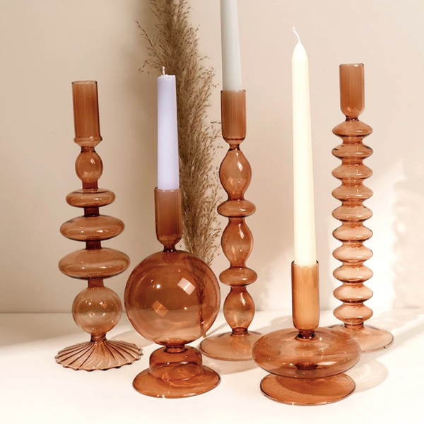 Brown Glass Candlestick Holder