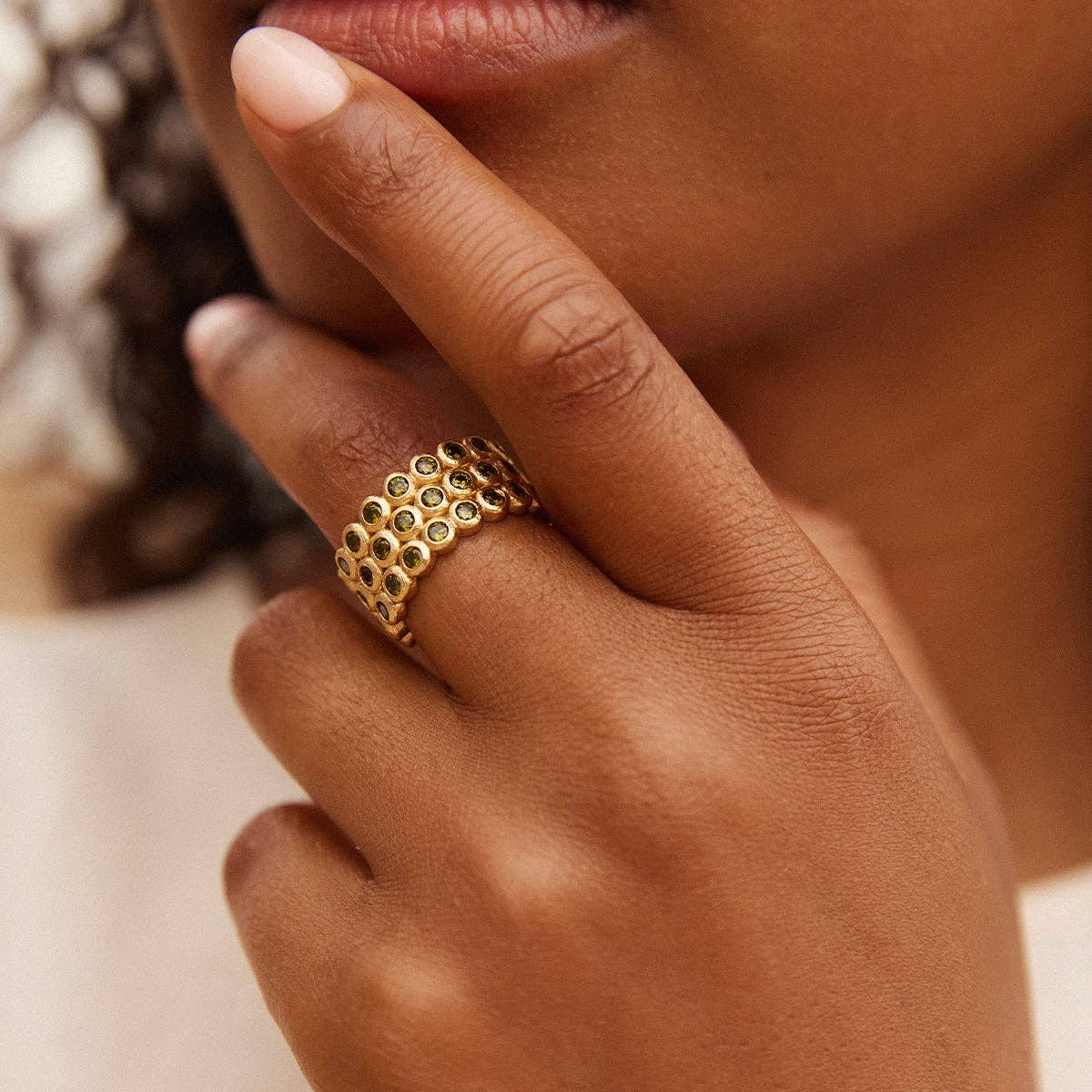 Amélia Trio Dark Green Ring | Jewelry Gold Gift Waterproof