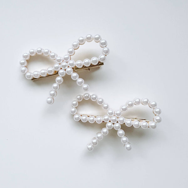 Pearl bow hair clips